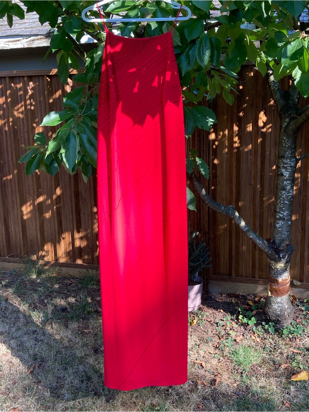 Red Spaghetti Strap Evening Gown